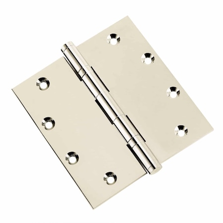 Embassy 5 x 5 Solid Brass Ball Bearing Hinge, Polished Nickel Finish with Flat Tips 5050BBUS14F-1